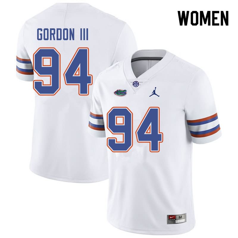 NCAA Florida Gators Moses Gordon III Women's #94 Jordan Brand White Stitched Authentic College Football Jersey WBP2264ZG